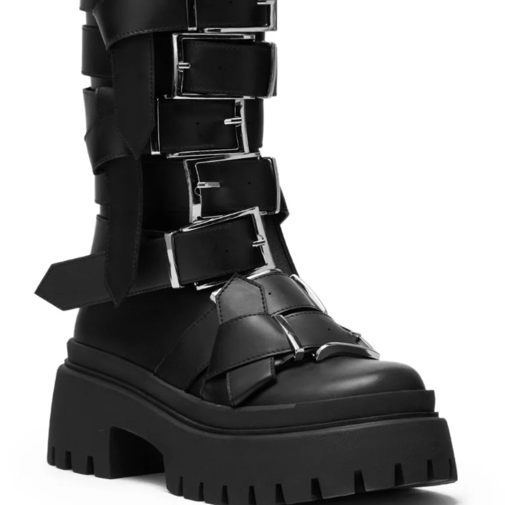 AKIRA Black Multi-Buckle Combat Boots - Picture 5 of 6